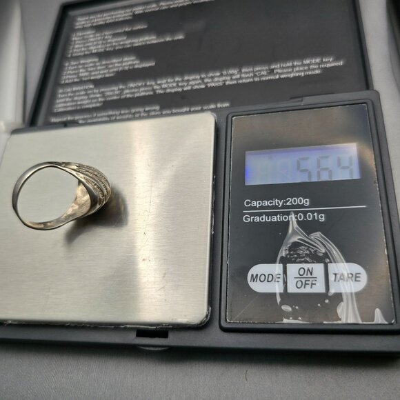 Sterling Silver High Dome Ring Size 7 Etched Ribbed Diamond-Cut Signed 5.69g - Picture 10 of 10